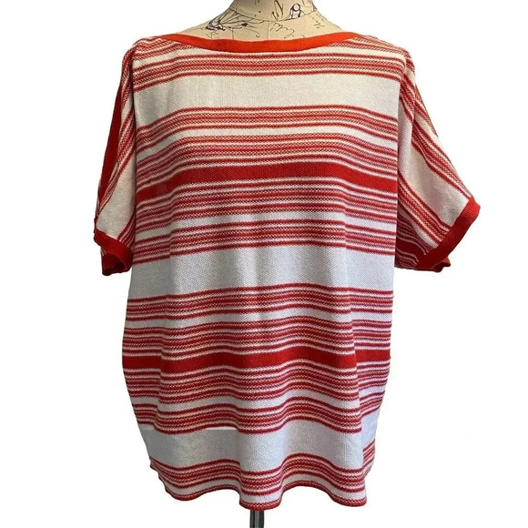 Ralph Lauren Striped S/S Knit Sweater Blouse Top Womens 2X Linen‎ Boxy Boat neck - Picture 1 of 12